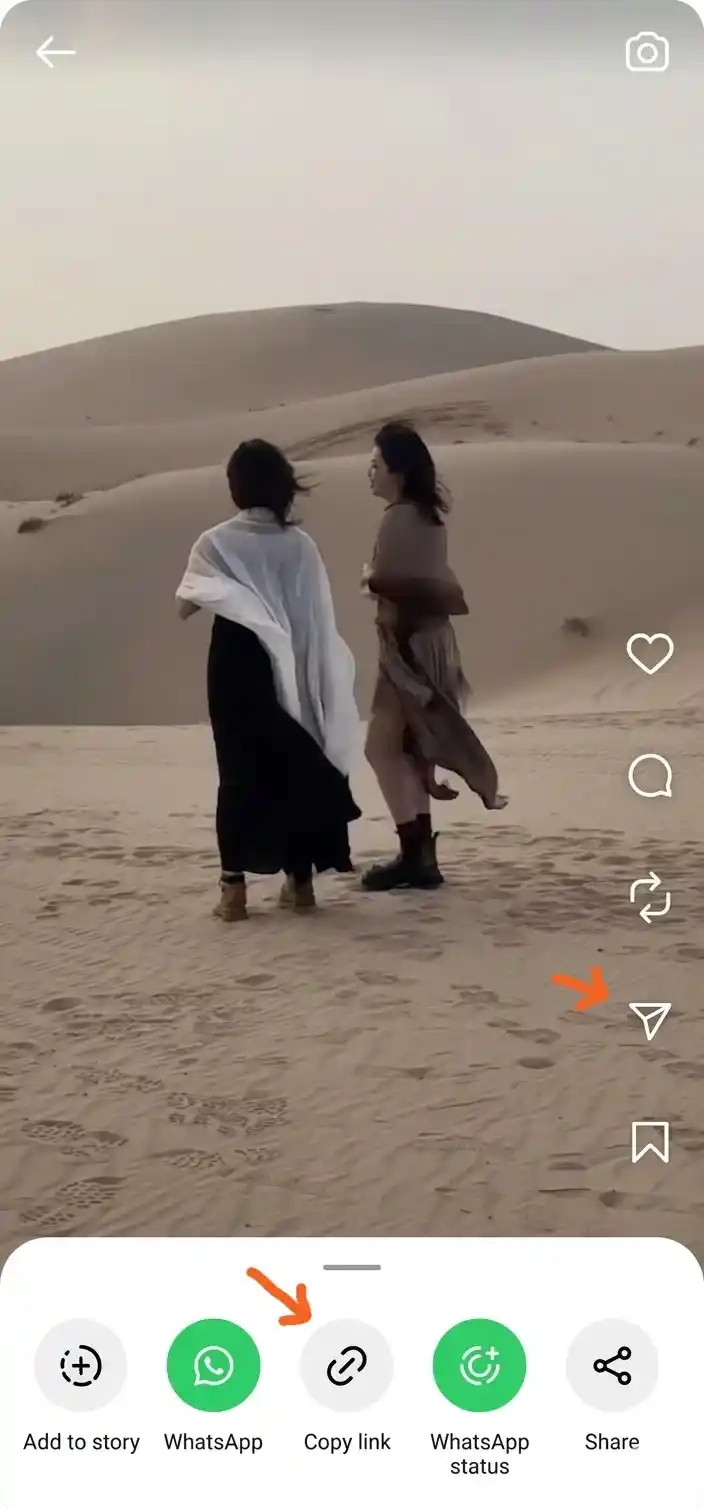 Step 1 — showing Instagram video post three-dot menu with Copy Link option